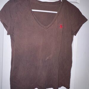 Polo Ralph Lauren Brown V-Neck Tee with Red Logo